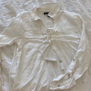 Saks linen tassel blouse